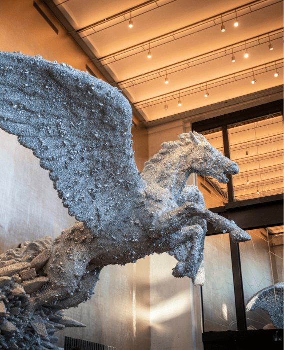 Crystal pegasus statue created by Damien Hirst for Brasserie of Light in Selfridges.
